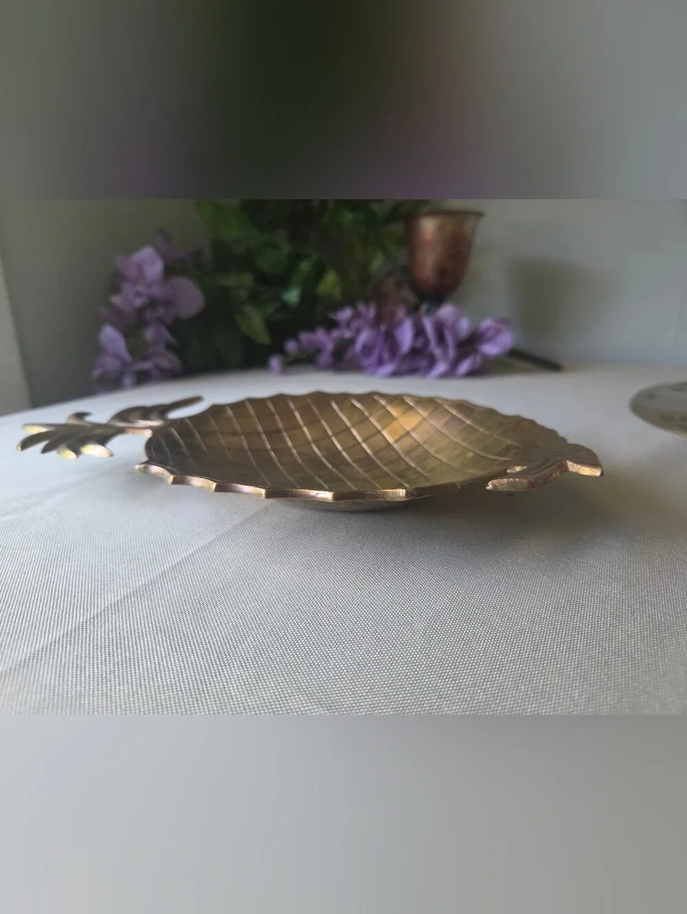 Vintage Brass MCM Pineapple Set Wall Plaque Trinket Tray Key Holder